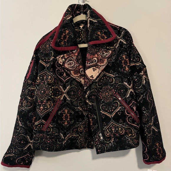 NWT Free People Labyrinth Moto Jacket paisley print jacket